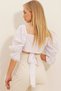 Women's White V-Neck Tie Waist Poplin Crop Blouse ALC-X10435 - 6
