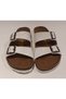 Anatomical Sole Adjustable Double Buckle Birken Model White Women's Slippers - 6
