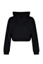 Siyah Basic Fermuarlı Kapüşonlu Crop Kalın İçi Polarlı Örme Hırka/Sweatshirt TWOAW20SW0660 - 6