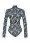 Black Zebra Patterned Padded Fitted/Flexible Snap Fastener Knitted Body TWOSS20BD0003 - 8