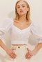 Women's White V-Neck Tie Waist Poplin Crop Blouse ALC-X10435 - 4