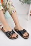 Women's Single Buckle Summer Casual Slippers Black Black