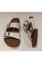 Anatomical Sole Adjustable Double Buckle Birken Model White Women's Slippers - 7