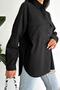Women's Black New Season Double Pocket Oversize Shirt - 4