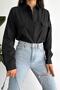 Women's Black New Season Double Pocket Oversize Shirt - 5
