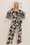 Women's Vanilla Black Tassel Detailed Kimono Jacket Set ALC-X10442 - 3