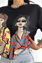Women's Black New Season Printed Cotton T-Shirt - 2