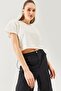 White Oversize Comfortable 100% Cotton Combed Crew Neck Short Sleeve Basic Crop T-shirt - 6