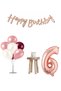 6 Year Old Rose Gold and Claret Red Minimal Birthday Party Set Balloon Stand Rose Gold Number and Happy Text