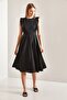 Women's Black Ruffled Collar Linen Dress 40881003 - 2