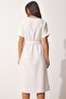 Women's Cream Belted Summer Linen Viscose Dress DD01234 - 5
