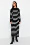 Black Sleeves Button Detailed Striped Knitwear Dress TCTAW24EB00002 - 2