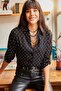 Women’s Black Folded-Sleeve Polka Dot Shirt GML-19000348