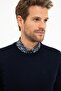 Men's Navy Blue Slim Fit Basic Knitwear Sweater - 2