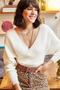 Women's Ecru Front Back V Top Waist Crop Knitwear Sweater KZK-19000048