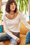 Women's Ecru Wide Collar Camisole Blouse BLZ-19000722 - 2