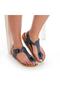 Genuine Leather Dark Blue Women's Sandals - 4