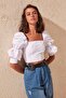 White Balloon Sleeve Square Neck Crop Woven Blouse TWOSS19XB0036 - 13