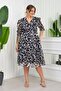Women's Plus Size Patterned Chiffon Dress Nb8063 - Black - 3