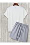 Unisex Oversize Slow down Printed Crew Neck White T-Shirt Gray Shorts - 2
