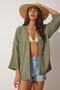 Women's Khaki Layered Collar Textured Seasonal Jacket DD01064