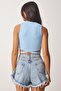 Women's Red Blue 2-Piece Halter Neck Corded Crop Knitted Blouse CE00077 - 7