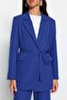 Blue Tie-Detail Lined Crepe Jacket-Pants Woven Top and Bottom Set TCTSS23US00044 - 4