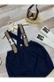 Teddy bear concept Navy blue tan baby boy shorts salopet 1 year old birthday outfit