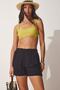 Women's Vibrant Black High Waist Summer Viscose Shorts BH00407 - 2