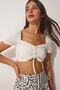 Women's White Linen Blend Gathered Crop Blouse BV00065