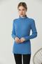 Women's Indigo Sleeve and Collar Lace Ruffle Detail Half Turtleneck Knitwear Sweater - 4