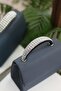 Women's Navy Blue Evening Dress Shoulder Bag with Stone Holding Detail - 4