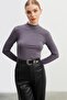 Women's Gray Finger Detailed Bodysuit - 2