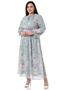 Plus Size Waist and Sleeve Elastic Belted Chiffon Lined Long Water Green Dress - 3