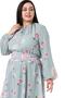 Plus Size Waist and Sleeve Elastic Belted Chiffon Lined Long Water Green Dress - 4