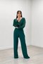 Crepe Fabric Stone Detailed Sleeves Chiffon Jumpsuit Evening Dress - EMERAL GREEN - 4