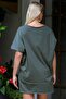 Camouflage Green V-Neck Low Sleeve Slit Knitted Oversize T-Shirt - 6