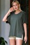 Camouflage Green V-Neck Low Sleeve Slit Knitted Oversize T-Shirt - 5