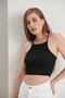 Women's Black Thin Strap Halter Neck Crop Blouse - 6