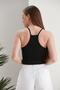 Women's Black Thin Strap Halter Neck Crop Blouse - 8