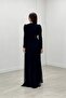Chiffon Fabric Cape Detailed Evening Dress - BLACK - 2