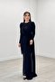 Chiffon Fabric Cape Detailed Evening Dress - BLACK - 4