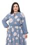 Plus Size Elastic Waist and Sleeve Belted Chiffon Lined Long Navy Blue Dress - 3