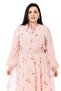 Plus Size Elastic Waist and Sleeve Belted Chiffon Lined Long Pink Dress