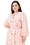 Plus Size Elastic Waist and Sleeve Belted Chiffon Lined Long Pink Dress - 5