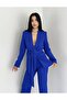 Women's Belted Jacket Trousers Set, Cobalt Blue - 2