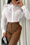 Women's White Rose Embroidered Wide Fit Oversize 100% Cotton Thin Shirt - 4