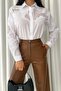 Women's White Rose Embroidered Wide Fit Oversize 100% Cotton Thin Shirt - 5
