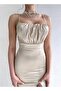 Mink Satin Thin Strap Dress with Draped Chest - 2