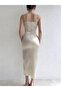 Mink Satin Thin Strap Dress with Draped Chest - 4